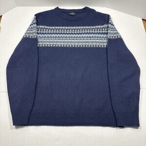 J.Crew Men’s Large 100% Lambswool Sweater Navy Fair Isle Pullover Crewneck Ski